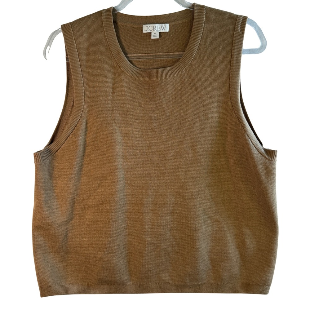 J Crew Sleeveless Sweater Tank Camel Knit Crew Neck Preppy Classic XL Old Money‎